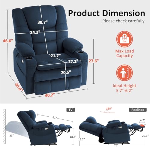 MCombo Large Triple Motor Power Lift Recliner Chair with Massage and Dual Heating, Adjustable Headrest for Tall Elderly People, Fabric 7634 (Grey, Large)