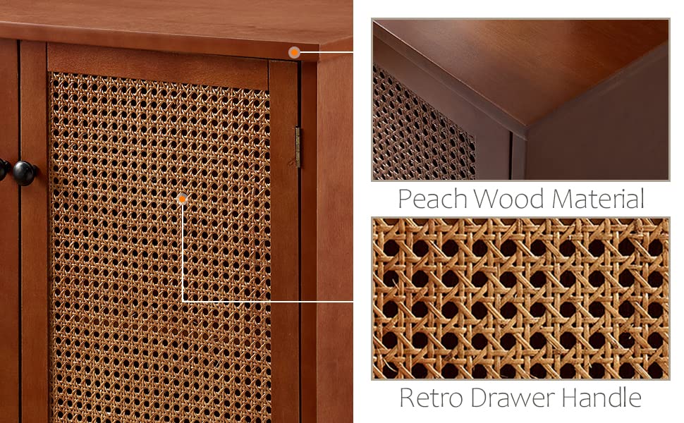 Zouron Entryway Cabinet Wood Accent Storage Cabinet with Metal Handle Doors, Wood Grain Sideboard Buffet Cabinet for Entryway, Hallway Living Room, Free Standing Accent Cabinet, 1 Pcs