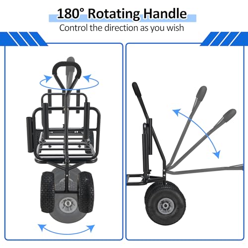 AHB Fishing Cart 550lbs Beach Wagon Cart, Heavy Duty Foldable Cart with All Terrain Big Wheels, Collapsible Wagon with 5 Rod Holders, Umbrella Holder and Cargo Net (Black)