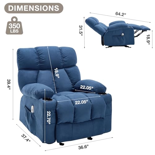 Massage Rocker Recliner Chair with Heat and Vibration Ergonomic Rocking Lounge Chair for Living Room Comfy Overstuffed Recliner with 4 Side Pockets,2 Cup Holders, USB Charge Port, Grey