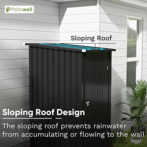 Patiowell 3 x 3 FT Outdoor Storage Shed,Small Garden Tool Storage Shed with Sloping Roof and Single Lockable Door, Outdoor Shed for Backyard Garden Patio Lawn, Grey