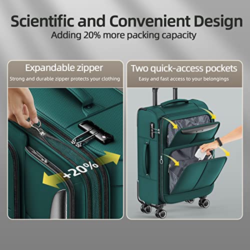 SHOWKOO Luggage Sets 3 Piece Softside Expandable Lightweight Durable Suitcase Sets Double Spinner Wheels TSA Lock Armygreen (20in/24in/28in)