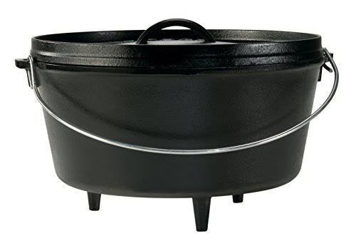 Lodge 8 Quart Camp Dutch Oven. 12 inch Pre Seasoned Cast Iron Pot and Lid with Handle for Camp Cooking (Renewed)