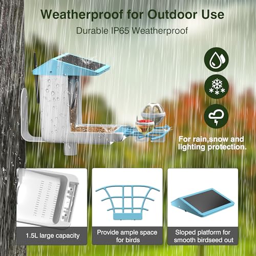 Bird Feeder with Camera, 1296P HD AI Identify Smart Bird Feeder Solar Powered, Auto Capture Bird Videos & Motion Detection, Bird Feeder Camera Wireless Outdoor Gift for Bird Lovers (Blue)