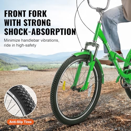 VEVOR Folding Adult Tricycle, 24-Inch Adult Folding Trikes, Carbon Steel 3 Wheel Cruiser Bike with Large Basket & Adjustable Seat, Shopping Picnic Foldable Tricycles for Women, Men, Seniors (Green)