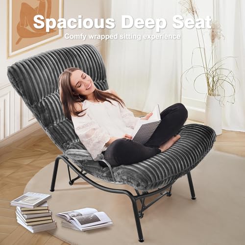 ovios Rocking Chair with Ottoman, Glider Chair with Foot Rest, Plush Corduroy Recliner with Arms, Comfy Lounge Chair for Living Room Bedroom Home, Grey