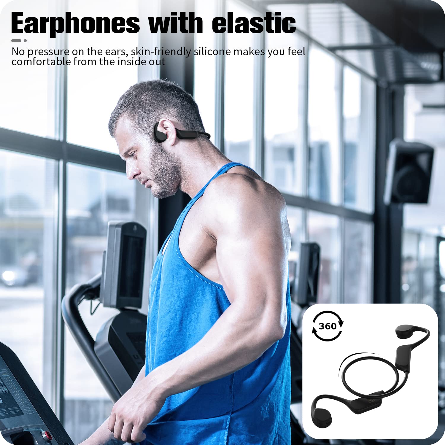Bone Conduction Headphones, Wireless Bluetooth 5.0 Open Ear Headphones Built-in 32G Memory IP68 Waterproof Sports Headphones for Workout, Running, Hiking, Cycling, Swimming and More Activities