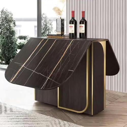 Folding Dining Table, Drop Leaf Dinner Table with Drawer and Storage, Space Saving Kitchen Sideboard with 4 Wheels, Movable Dining Room Tables in 3 Forms for Small Spaces