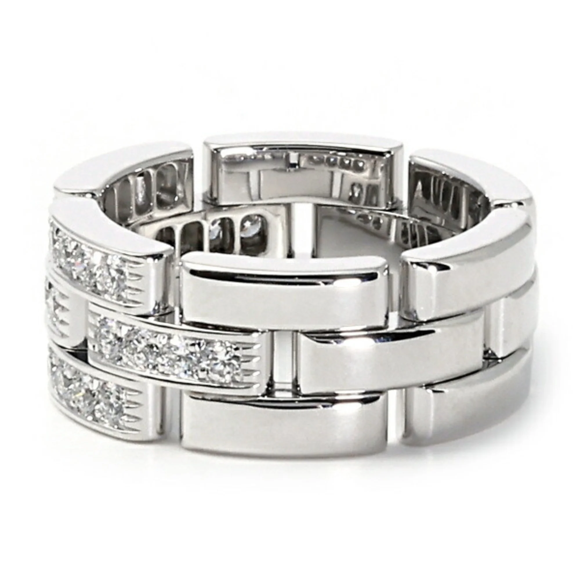 Pre-Owned Cartier Maillon Panthère 3-row K18WG White Gold Ring (Good)