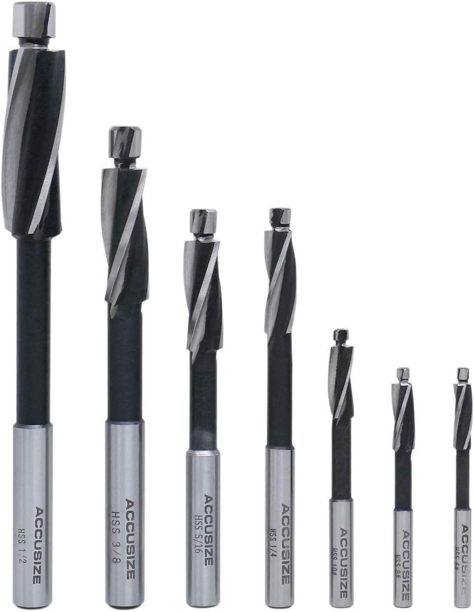 Accusize Industrial Tools H.S.S. Solid Cap Screw Counterbore Set, 3 Flute, Straight Shank, 7 Pc, 508S-0007