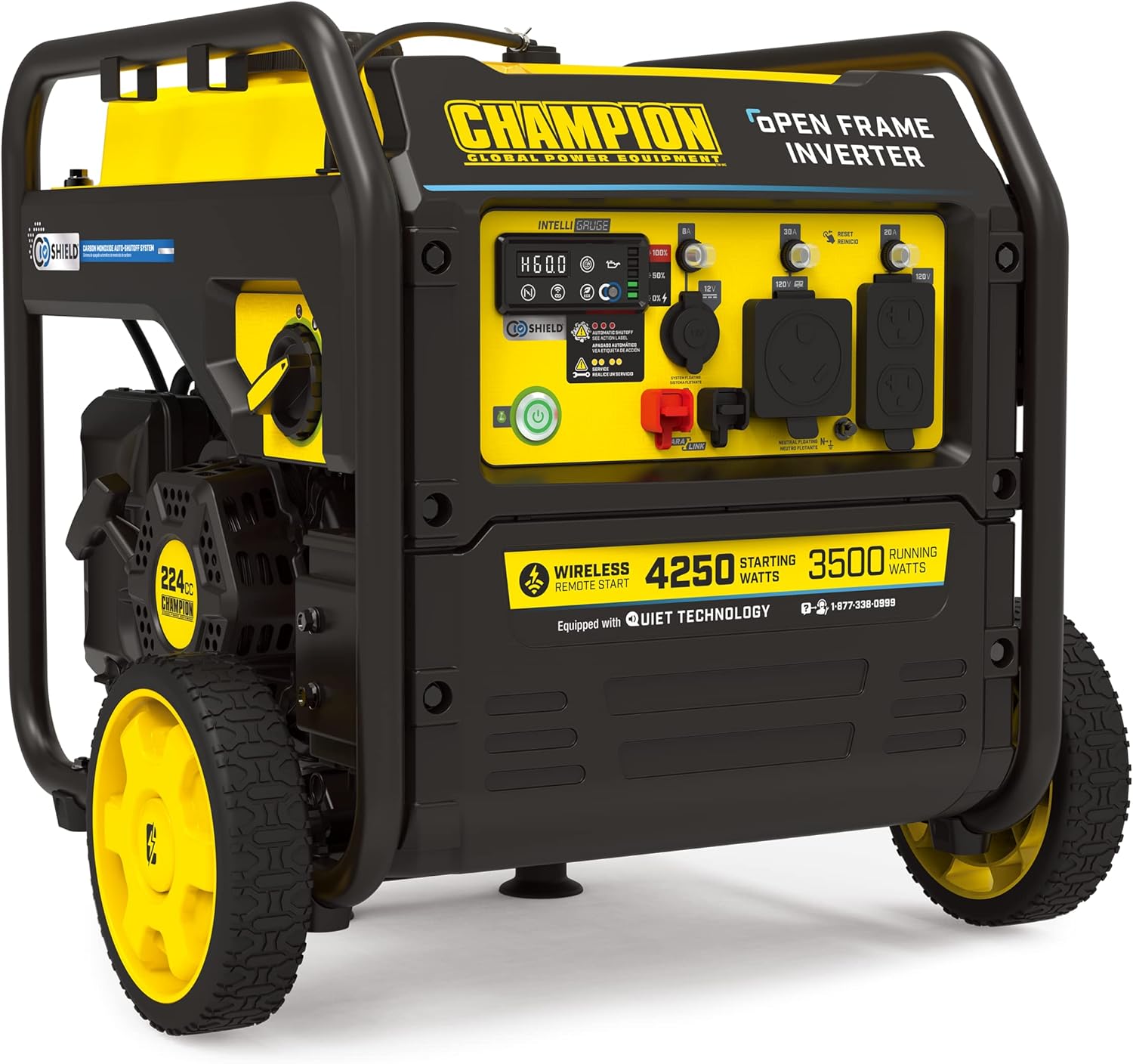 Champion Power Equipment 201185 4250-Watt Wireless Remote Start Open Frame Inverter Generator, CO Shield