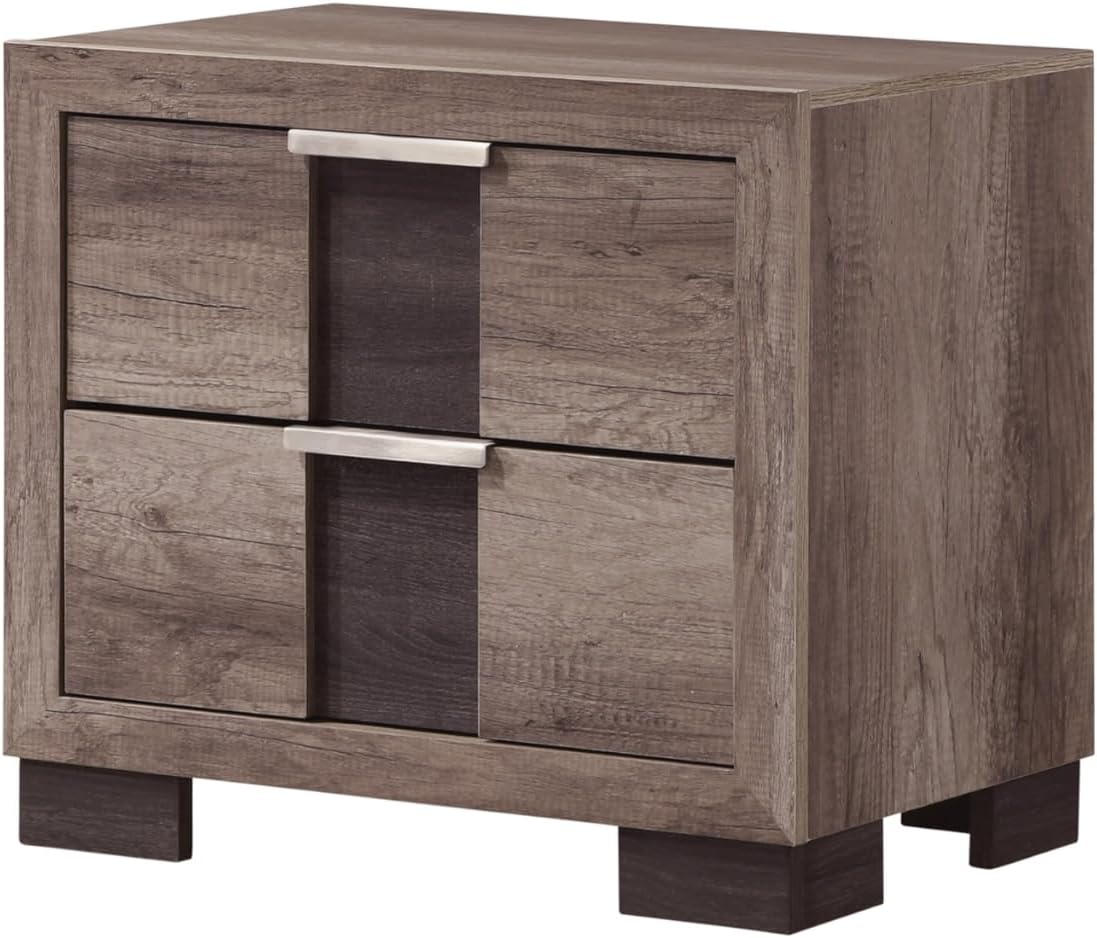 3Pc Beautiful Bedroom Set Brown Gray Two-Tone Finish Queen Size LED Light HB Bed 2X Nightstand Solid Wood Wooden Furniture