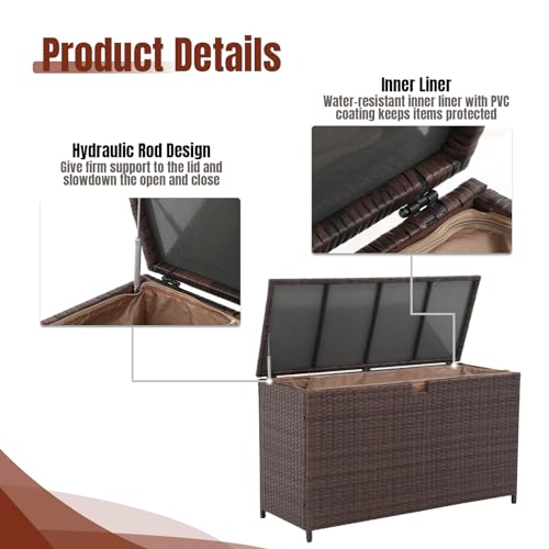 Yangming 120 Gallon Large Deck Box, Outdoor Storage Box Waterproof Wicker Patio Bin for Toy Pool Garden Cushion
