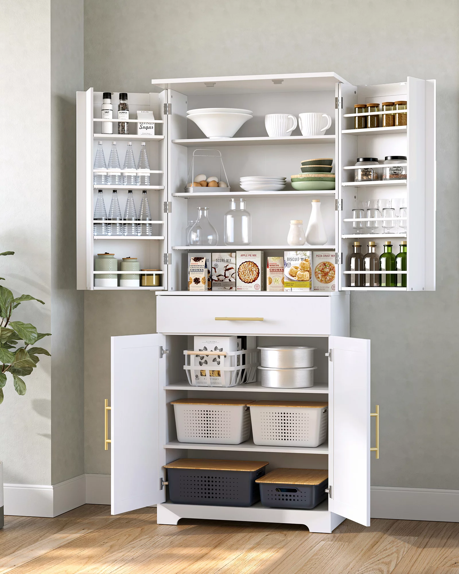 Hzuaneri 72" Kitchen Pantry Cabinet, Storage Cabinet，Buffet Cupboards, White PT02403X