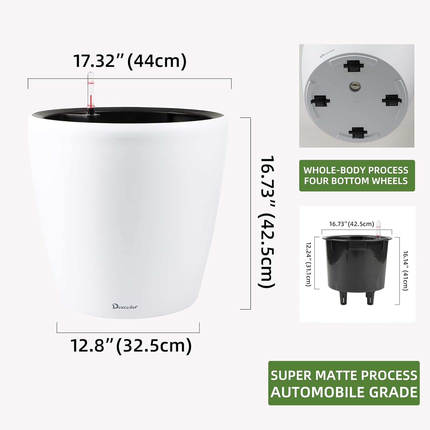 18x17 & 22x13 Self Watering Floor Standing Planter with Water Level Indicator (White Matte)