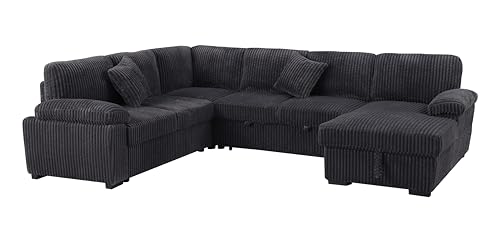 Oversized U-Shaped Sectional Sofa Couch Plush Corduroy Upholstered Modular Deep Seat Sofa&Couch Sectional W/Right Facing Chaise Lounge and 7 Toss Pillows for Home Apartment Living Room Furniture Sets