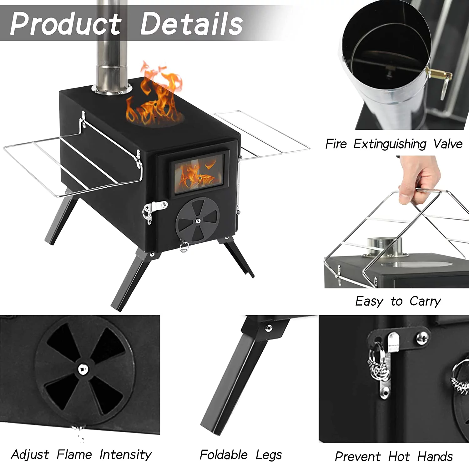 Coewske Camping Stove Portable Steel Hot Tent Stove with Pipe for Outdoor Cooking Trips, Black