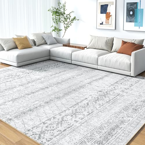 Area Rugs for Living Room - 8x10 Machine Washable Boho Moroccan Rug Distressed Neutral Carpet Non Slip Soft Indoor Rug for Bedroom Dining Room Playroom Office