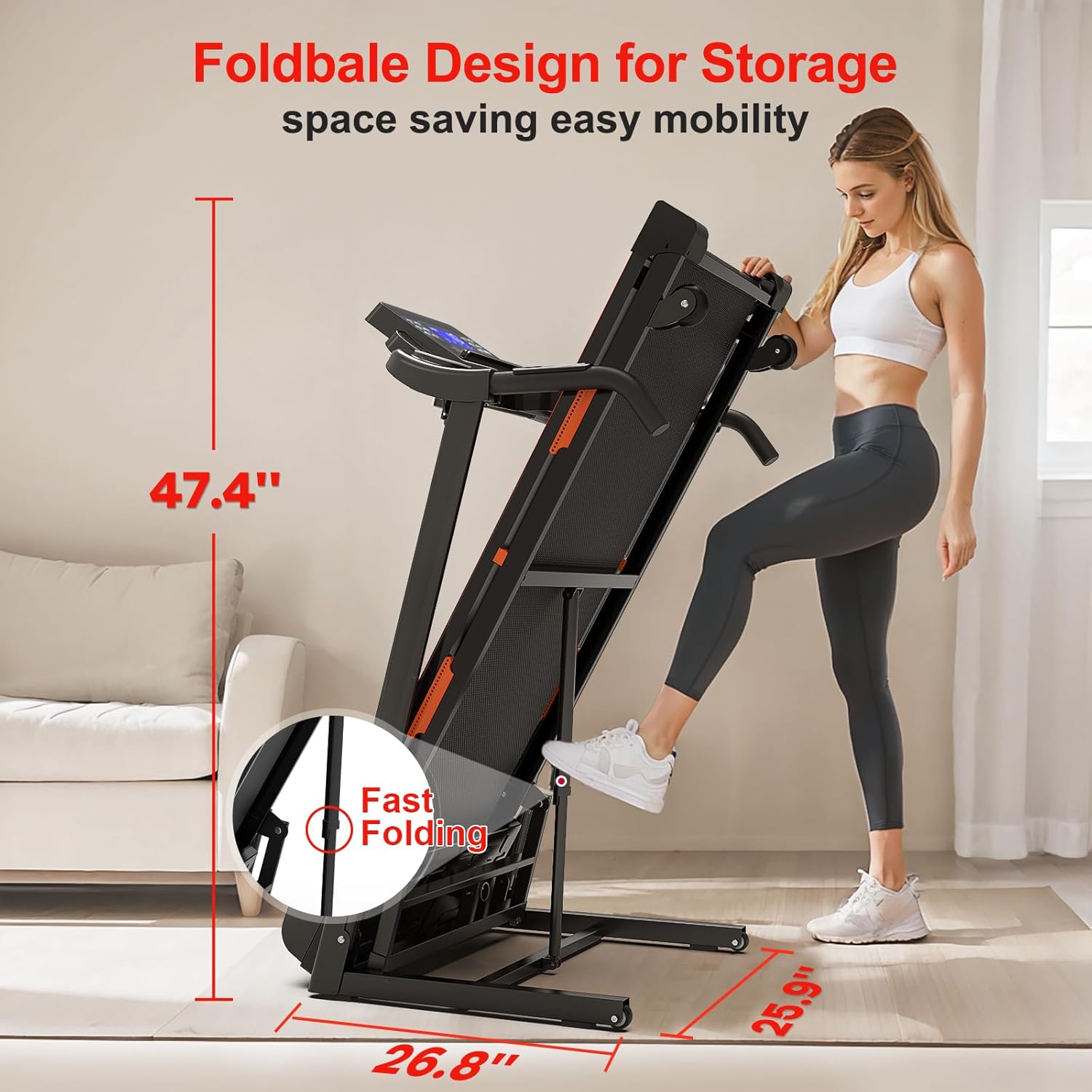 Treadmills with 0-15% Auto Incline, Folding Treadmills for Home, 3.0 HP Portable Treadmill for Running with 300LBS Weight Capacity, Bluetooth Speaker & Pulse Monitor