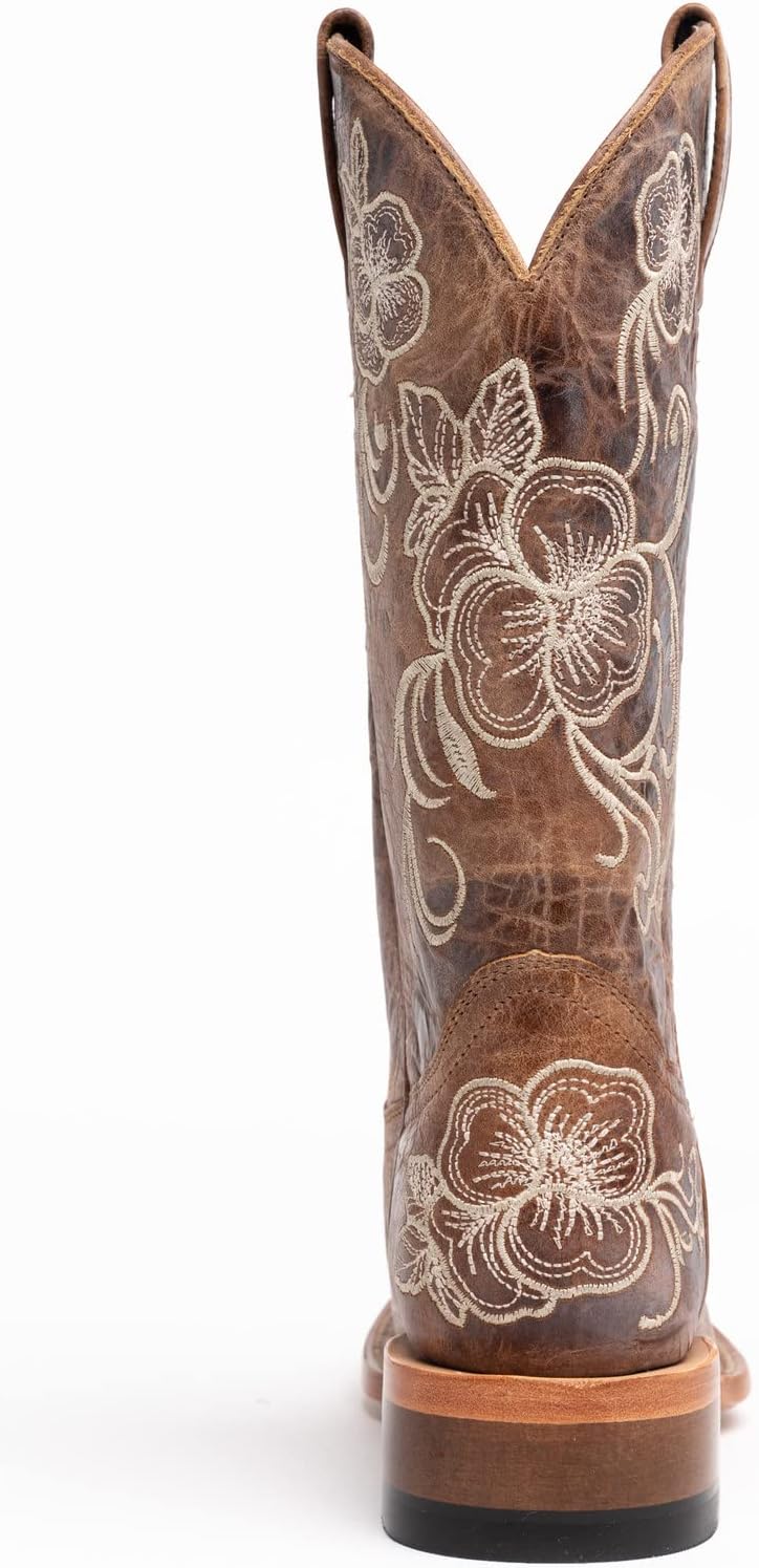 Shyanne Women's Lasy Floral Embroidered Western Boot Broad Square Toe Brown 8 M US