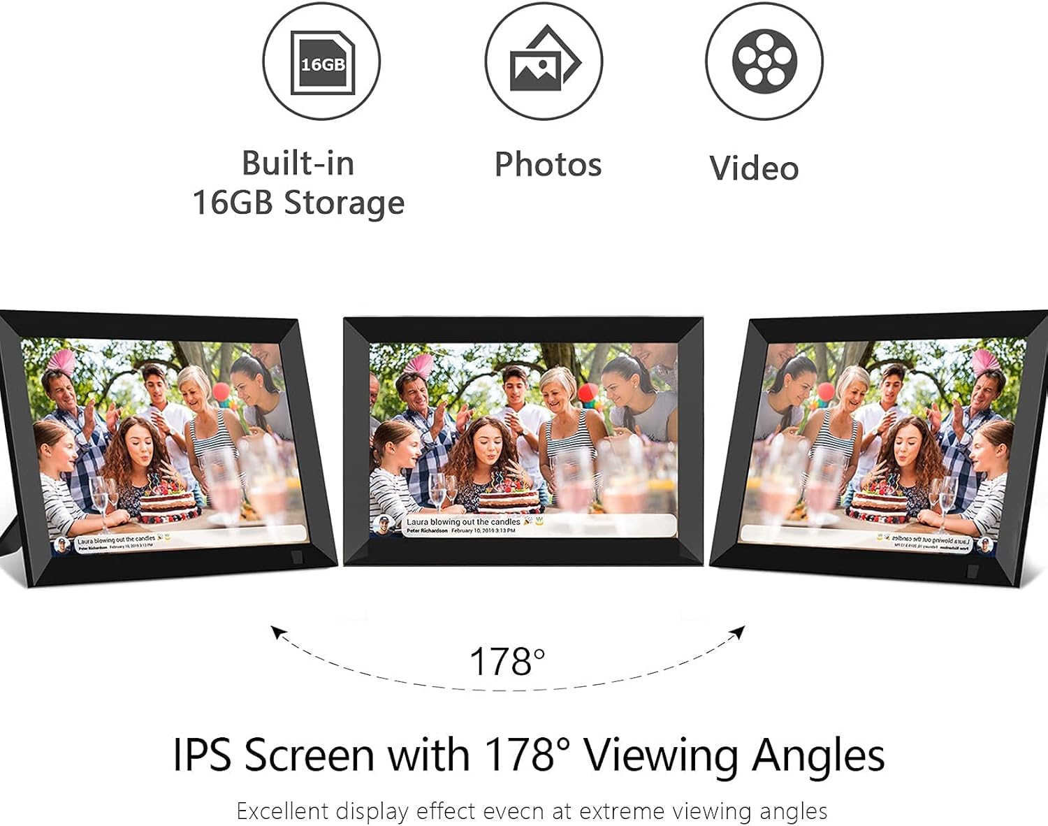 FRAMEO Digital Photo Frame WiFi 8 Inch 1920×1200 FHD IPS Touch Screen, 16GB Storage, Support USB Drive & SD Card, Auto-Rotate, Easy Setup to Share Photos or Videos Anywhere via Free App