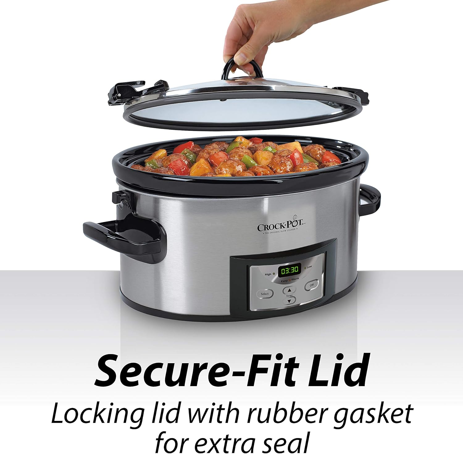 Crock-Pot 6 Quart Cook & Carry Programmable Slow Cooker with Digital Timer, Stainless Steel (SCCPVL610-S-A) & Large 8 Quart Programmable Slow Cooker with Auto Warm Setting and Cookbook