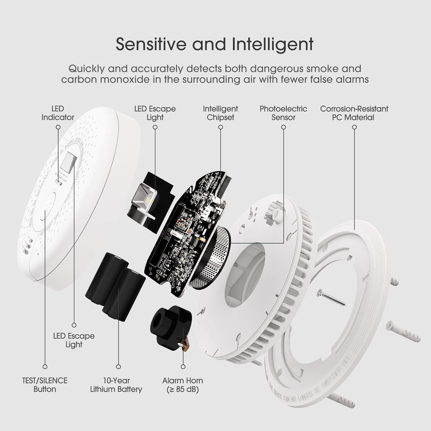Smoke Detector with Escape Light, X-Sense SD01 10-Year Battery (Not Hardwired) Fire Smoke Alarm, Compliant with UL 217 Standard