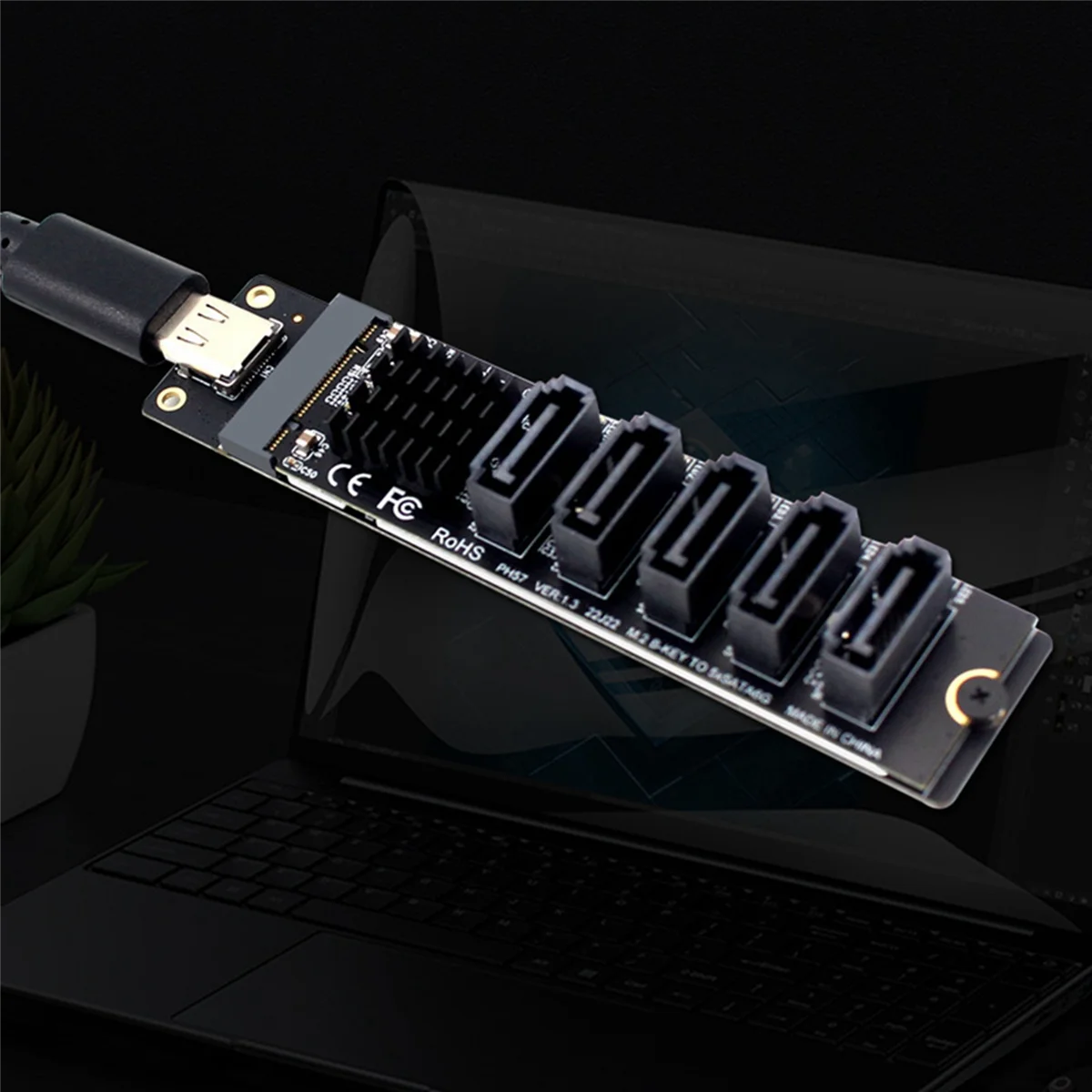 2X TYPE-C to SATA3.0 5 Ports Adapter Converter Card 6Gbps USB10G JM575+JMS580 for SSD HDD Expansion,2 x Expansion Card 2 x Data Cable,Black