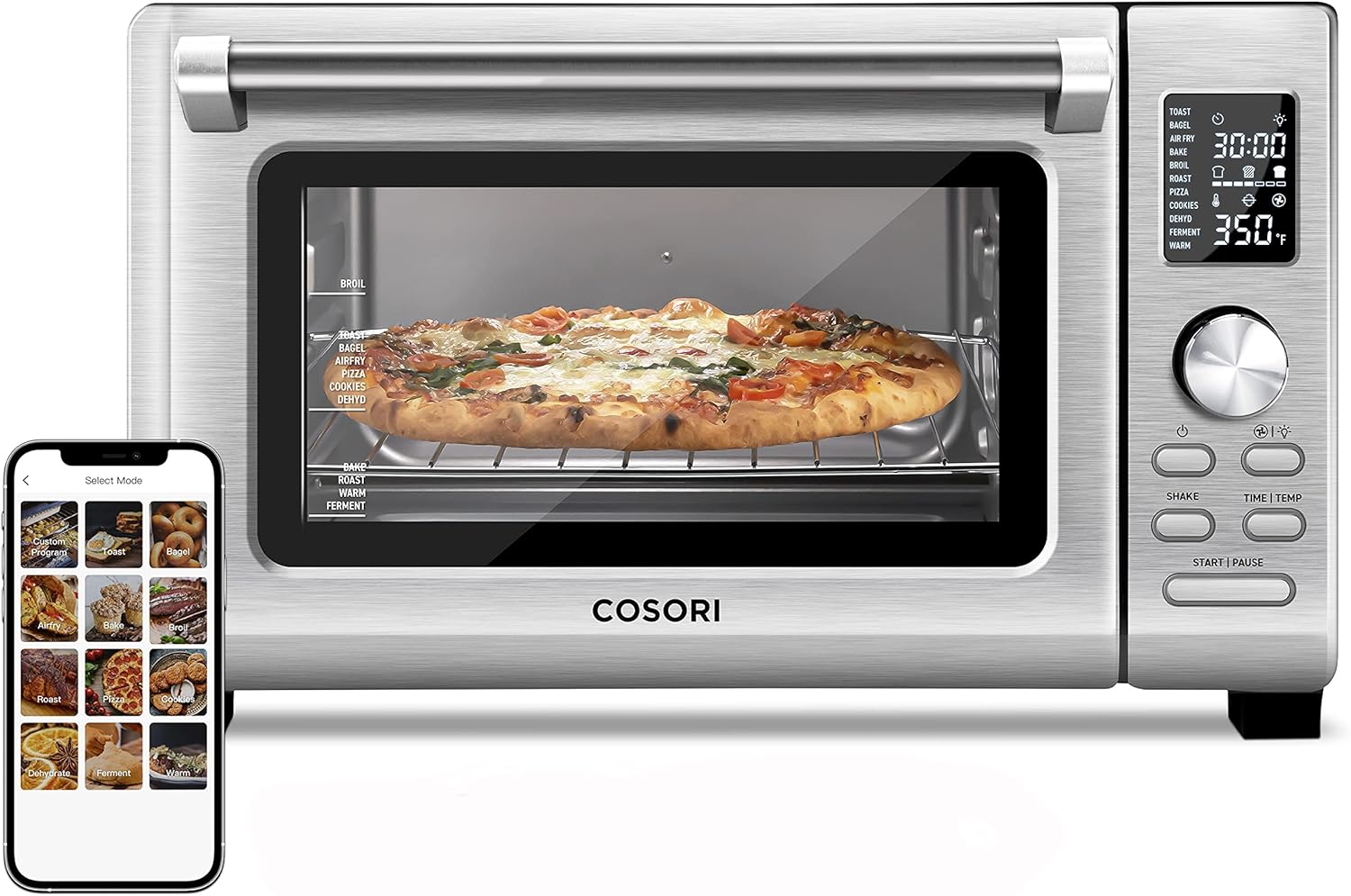 COSORI Air Fryer Toaster Oven Combo 12 Functions Smart 30L Large Countertop Dehydrator Christmas gift, 13" pizza, 100 Recipes & 6 Accessories Included, Work with Alexa CS130-AO, WIFI-Black