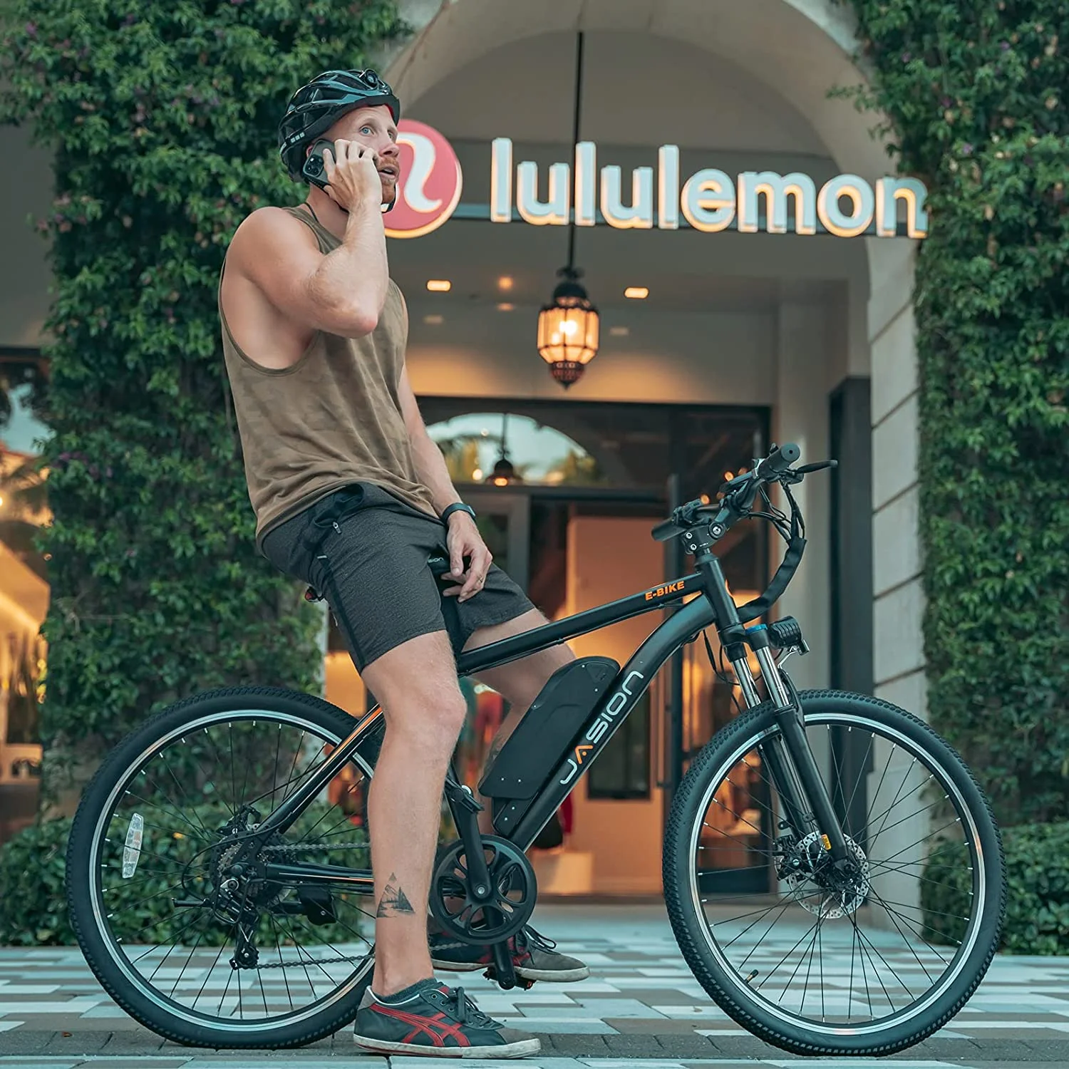 Jasion Electric Mountain Bike for Adults, 26" Tires, 350W Brushless Motor, 40 Miles Commuting Range, Front Fork Suspension, Shimano 7 Speed, EB5 Black