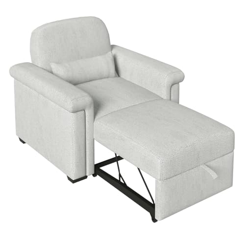 Sleeper Chair Bed, 37.8in Pull Out Sleeper Bed with Polliw, 3 in 1 Convertible Single Sofa Chair Bed with Adjustable Backrest, Chaise Lounge Chair Indoor for Living Room, Bedroom, Salon, Beige