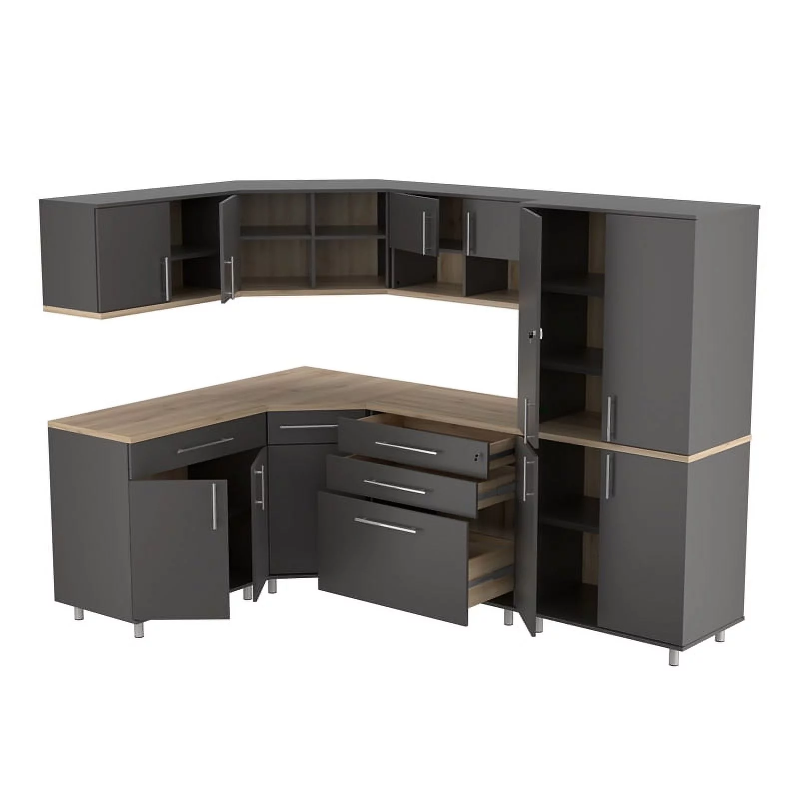 Pemberly Row 7-Piece Engineered Wood Garage Cabinet Set in Gray/Maple