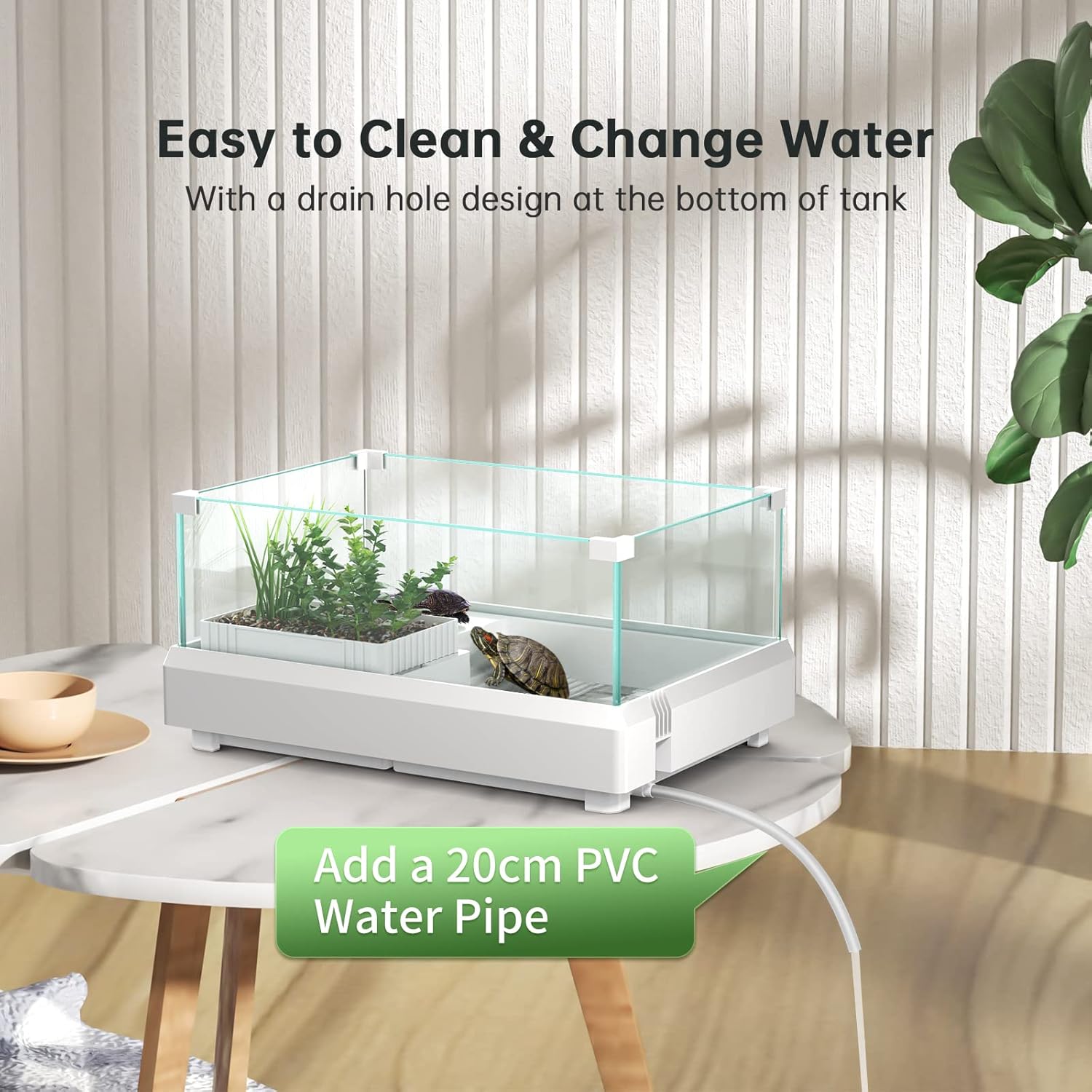 Glass Turtle Tank, SILICAR Tortoise Habitat Reptile Terrariums with Basking Platform, Multifunctional Area, Easy to Change Water, Habitat for Turtles, Hermit Crabs, Terrapin and Small Reptiles, Large