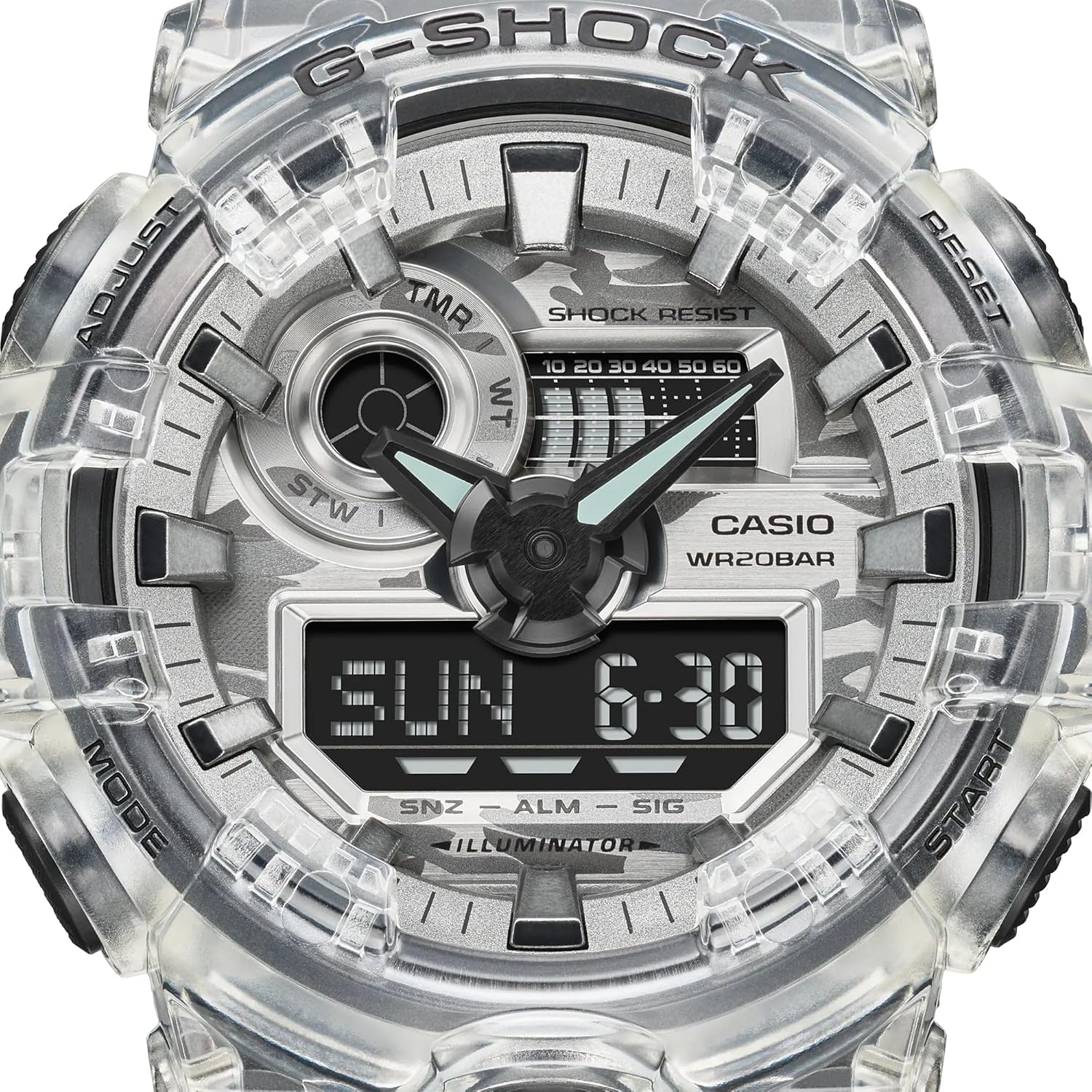 Casio Men's Watch G-shock Digital Analog Camouflage Resin Band, White/Black, strap