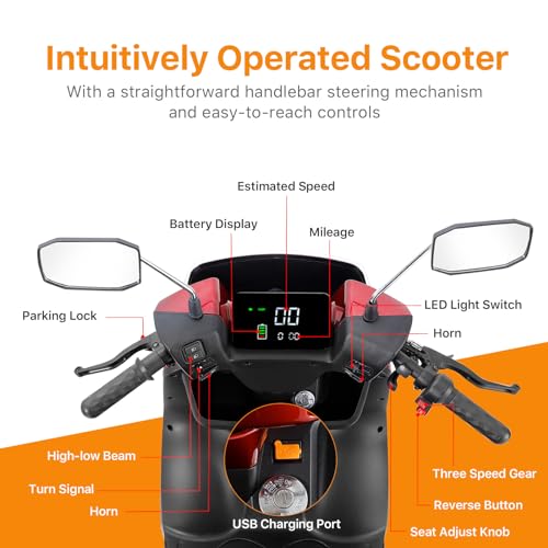 All Terrain Mobility Scooter, Heavy-Duty 4 Wheel Mobility Scooters for Seniors & Adults 500lbs Capacity, 1000W Powered Mobility Scooters with Convertible 2-Seat, 3-Speed Mode, Red (Style Red 1)