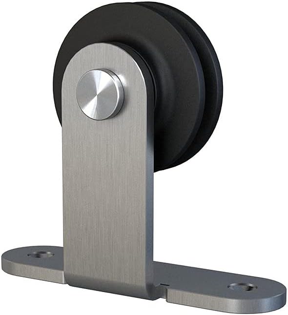 JUBEST Satin Nickel Sliding Barn Door Hardware Kit Smoothly and Quietly Hanger Roller Flat Track Kit J Shape Roller