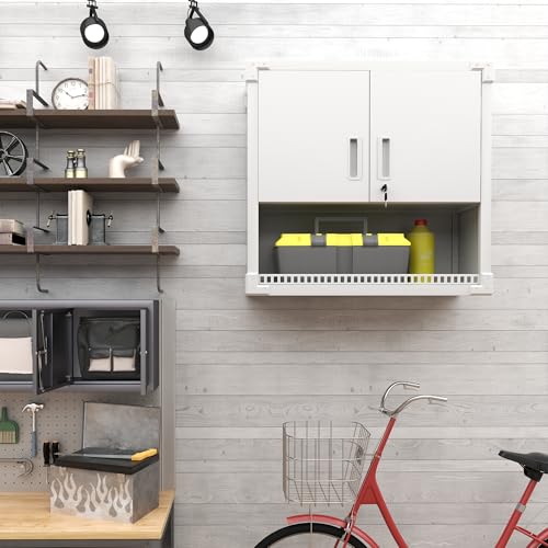 Metal Storage Cabinet with Wheels, Lockable Garage Cabinet with Doors and Shelves, Rolling Tool Storage, Assembly Required, Black