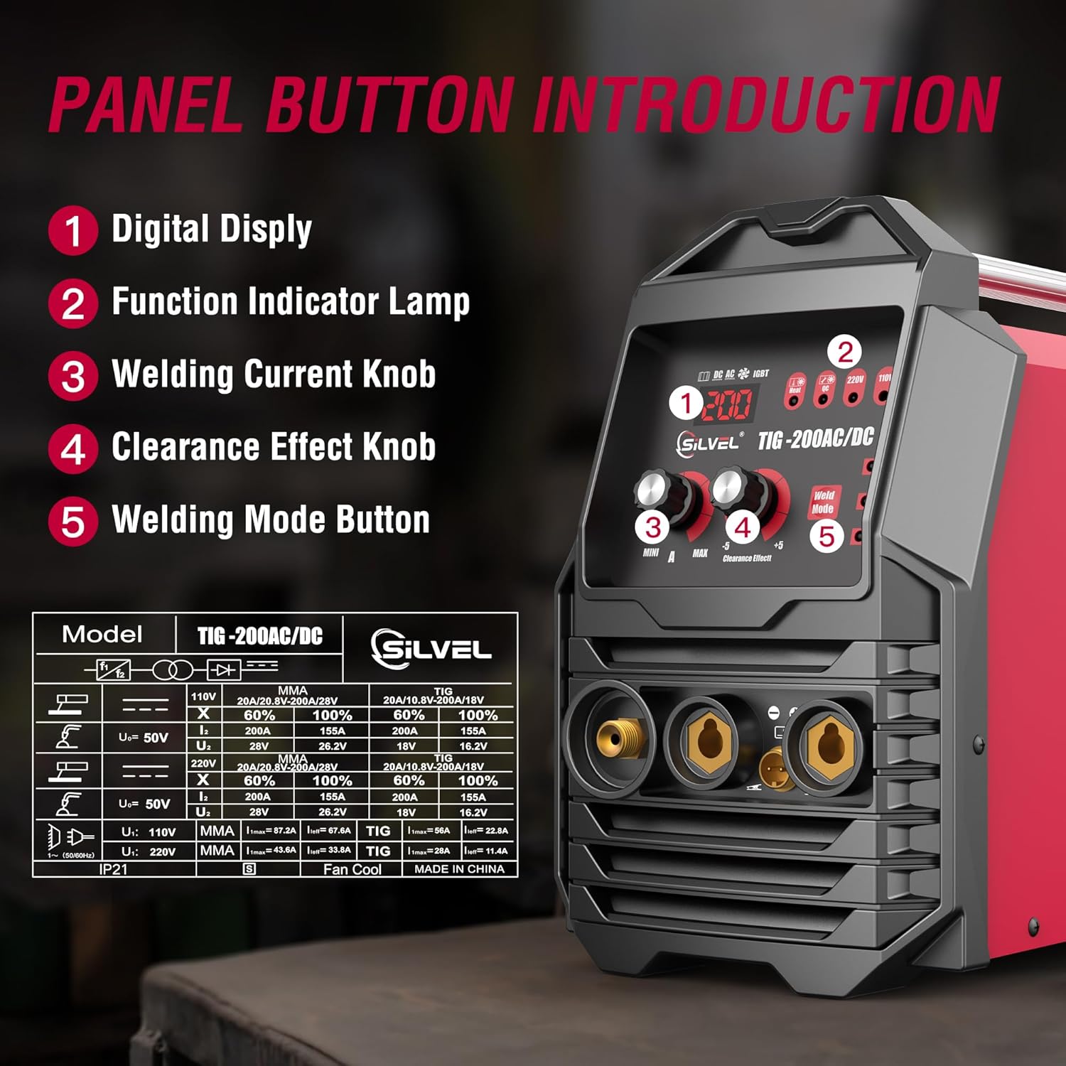 SILVEL 200A TIG Welder, AC/DC Aluminum TIG Welder with Pulse, 110V/220V IGBT Digital Inverter TIG/MMA Welding Machine for Carbon Steel, Stainless Steel, Aluminum