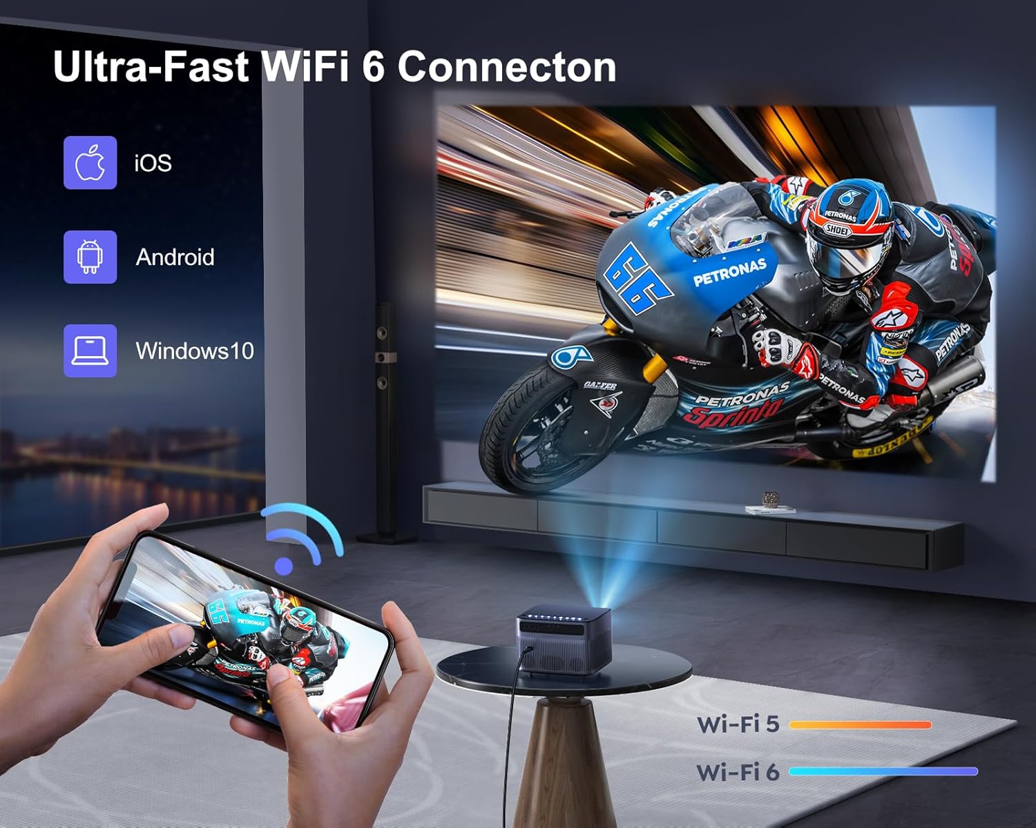 [Auto Focus/Keystone] 4K Projector with WiFi 6 and Bluetooth 5.2, FHD Native 1080P WiMiUS P64 Outdoor Movie Proyector, 50% Zoom, Home Projector Compatible with iOS/Android/HDMI/TV Stick