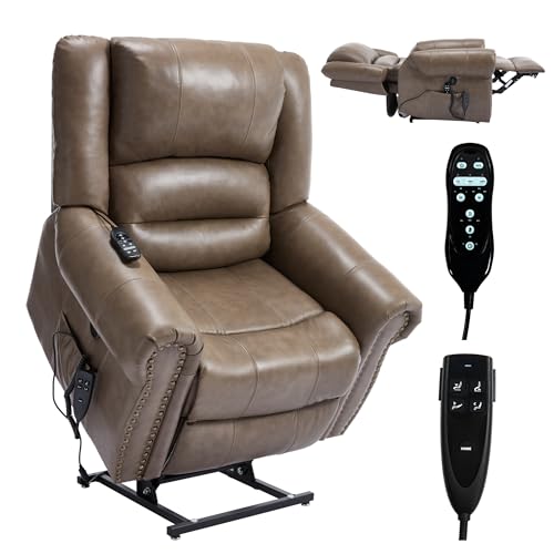 Dual Motor Power Lift Chair, Lay Flat Recliner Chair, Electric Recliner with Massage and Heat for Elderly, Remote Control, Infinite Position, Standing Assistance, USB Ports, Faux Leather, Brown