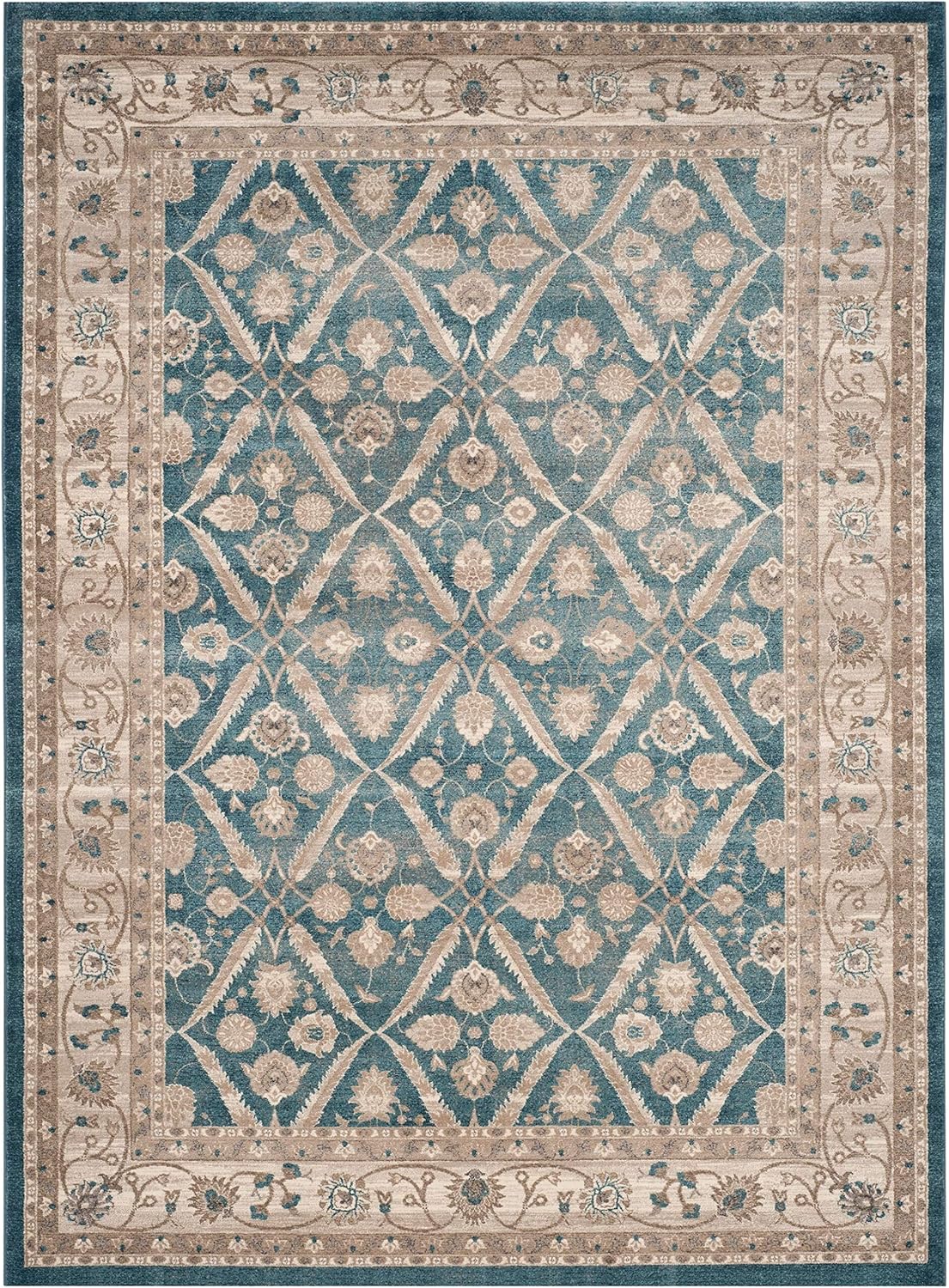 SAFAVIEH Sofia Collection Area Rug - 9' x 12', Blue & Beige, Vintage Oriental Distressed Design, Non-Shedding & Easy Care, Ideal for High Traffic Areas in Living Room, Bedroom (SOF378C)