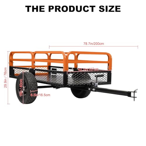 Heavy Duty Steel Dump Cart & Utility Trailer 1600LB Capacity ATV/Lawn Tractor Hauler with Dual Dumping Modes (Manual/Foot Pedal), All-Terrain Tires & Dual Bearings for Garden, Farm, Firewood