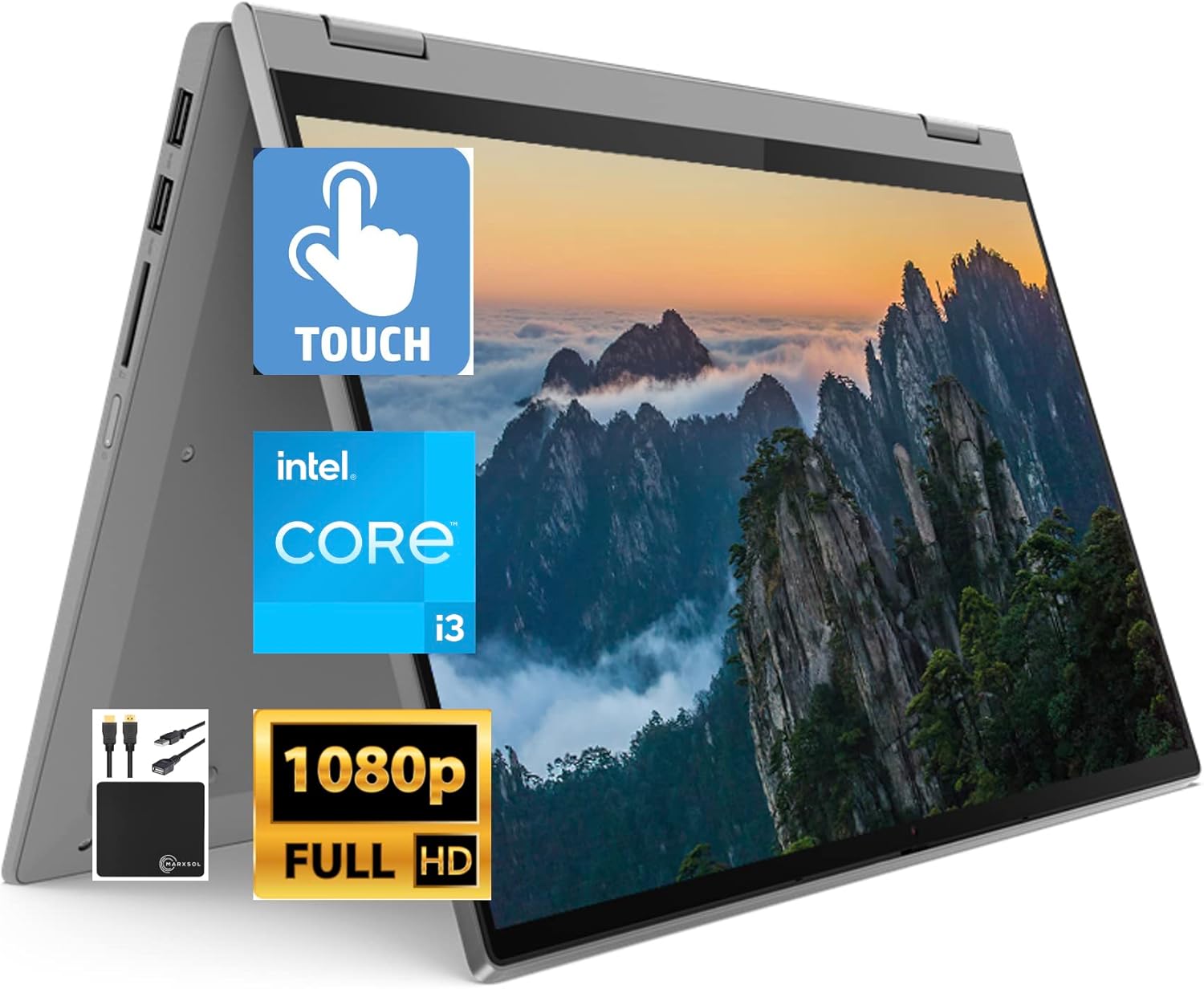 Lenovo 2022 Newest Flex 5i 14" FHD Touchscreen 2-in-1 Laptop Computer, Dual Core Intel i3-1115G4 (Upto 4.1GHz, Beats i5-1030G7), 4GB RAM, 256GB SSD, WiFi, Webcam, Platinum Gray, Win 11+MarxsolCables