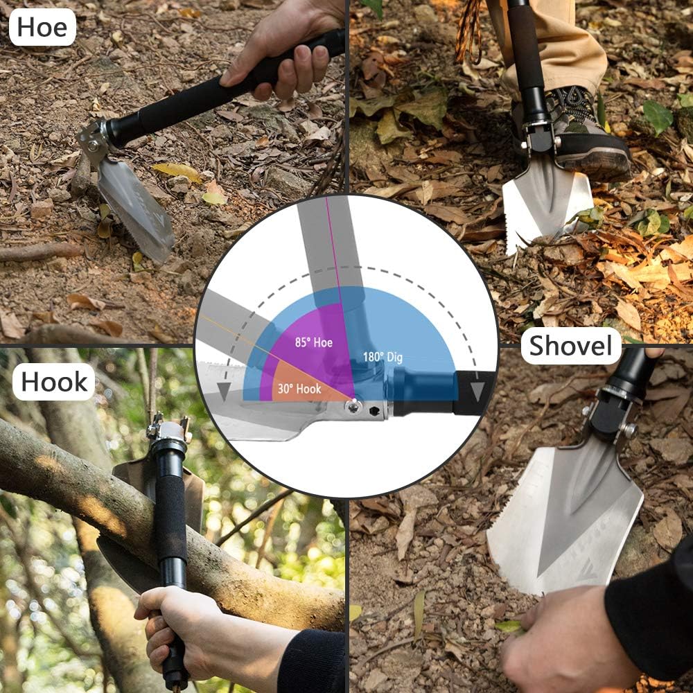 FiveJoy Military Folding Shovel Multitool (C1) - Portable Foldable Survival Tool - Entrenching Backpack Equipment for Hiking Camping Emergency Car - Gifts for Men Dad Husband