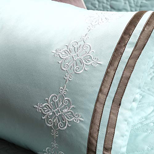 Madison Park Cozy Comforter Set Casual Modern Design All Season, Matching Bed Skirt, Decorative Pillows, King (104 x 92 in), Blue, 9 Piece