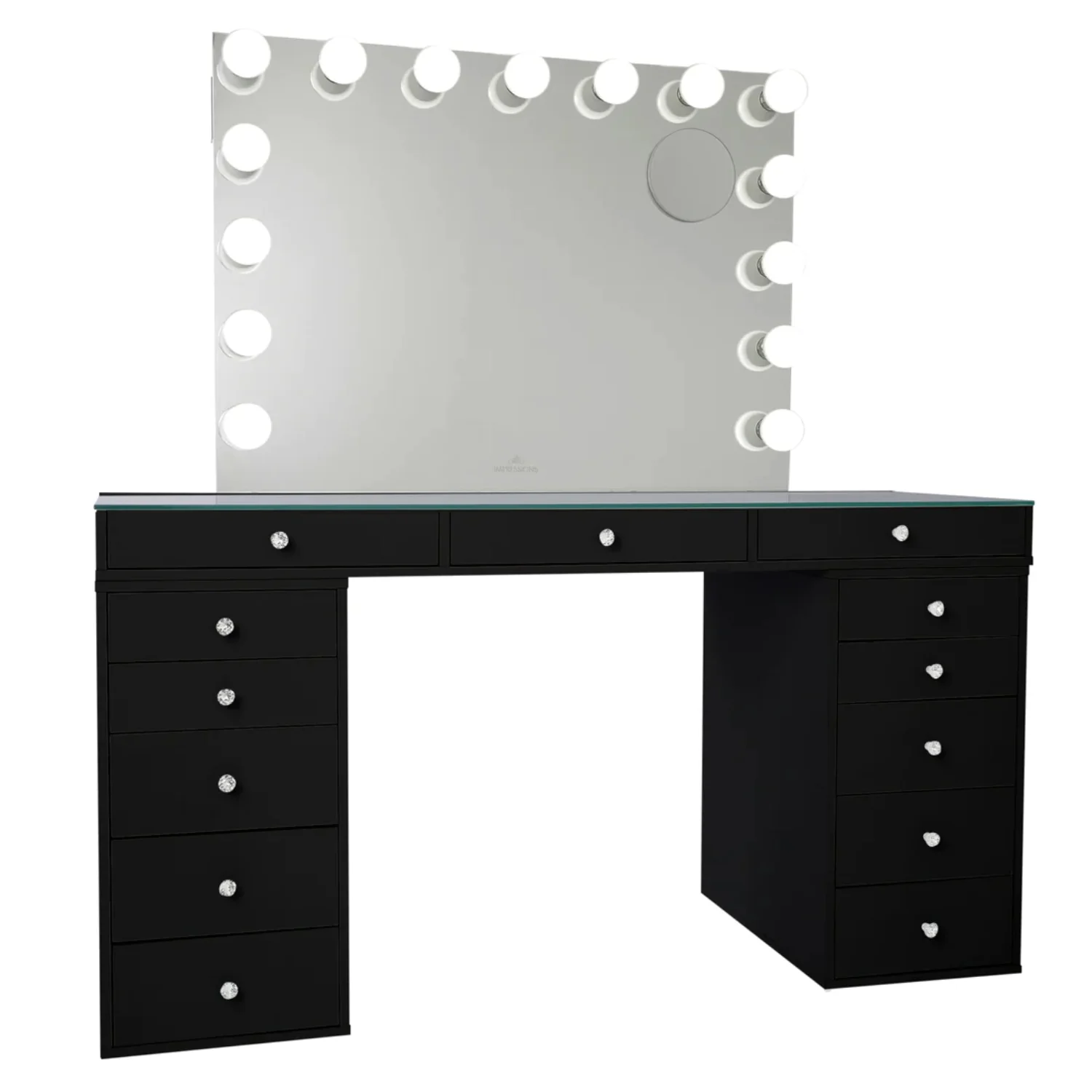 Impressions Vanity Desk, Slaystation Pro 2.0 Makeup Table with 5 Drawers Unit Bundle of Glass Top Desk, Storage, Tabletop Hollywood Vanity Mirror, Dresser Organizer for Bedroom,Living Room (Pro Black)