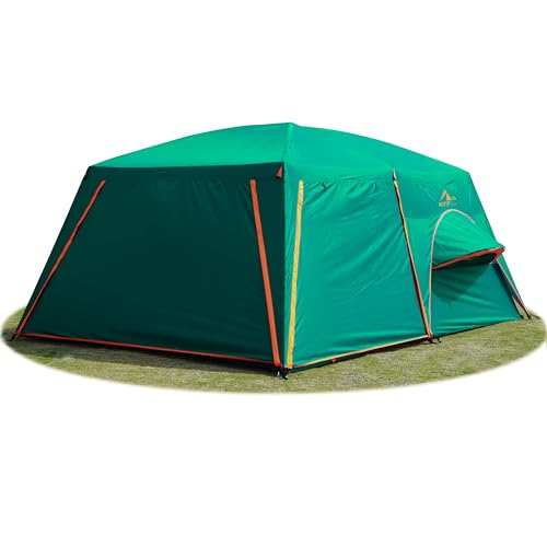 KTT Extra Large Tent 10-12-14 Person(Style-B),Family Cabin Tents,2 Rooms,3 Doors and 3 Windows with Mesh,Straight Wall,Waterproof,Double Layer,Big Tent for Outdoor,Picnic,Camping,Family Gathering