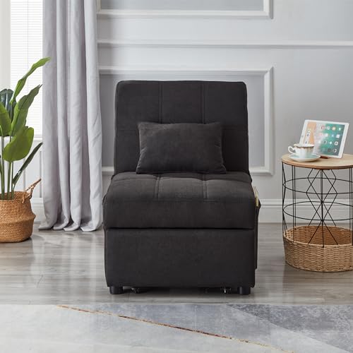 3-in-1 Multi-Functional Sofa Bed,Sleeper Chair Bed,Adjustable Backrest Recliner with Modern Linen Fabric for Bedroom Living Room Apartment Small Space (Grey)