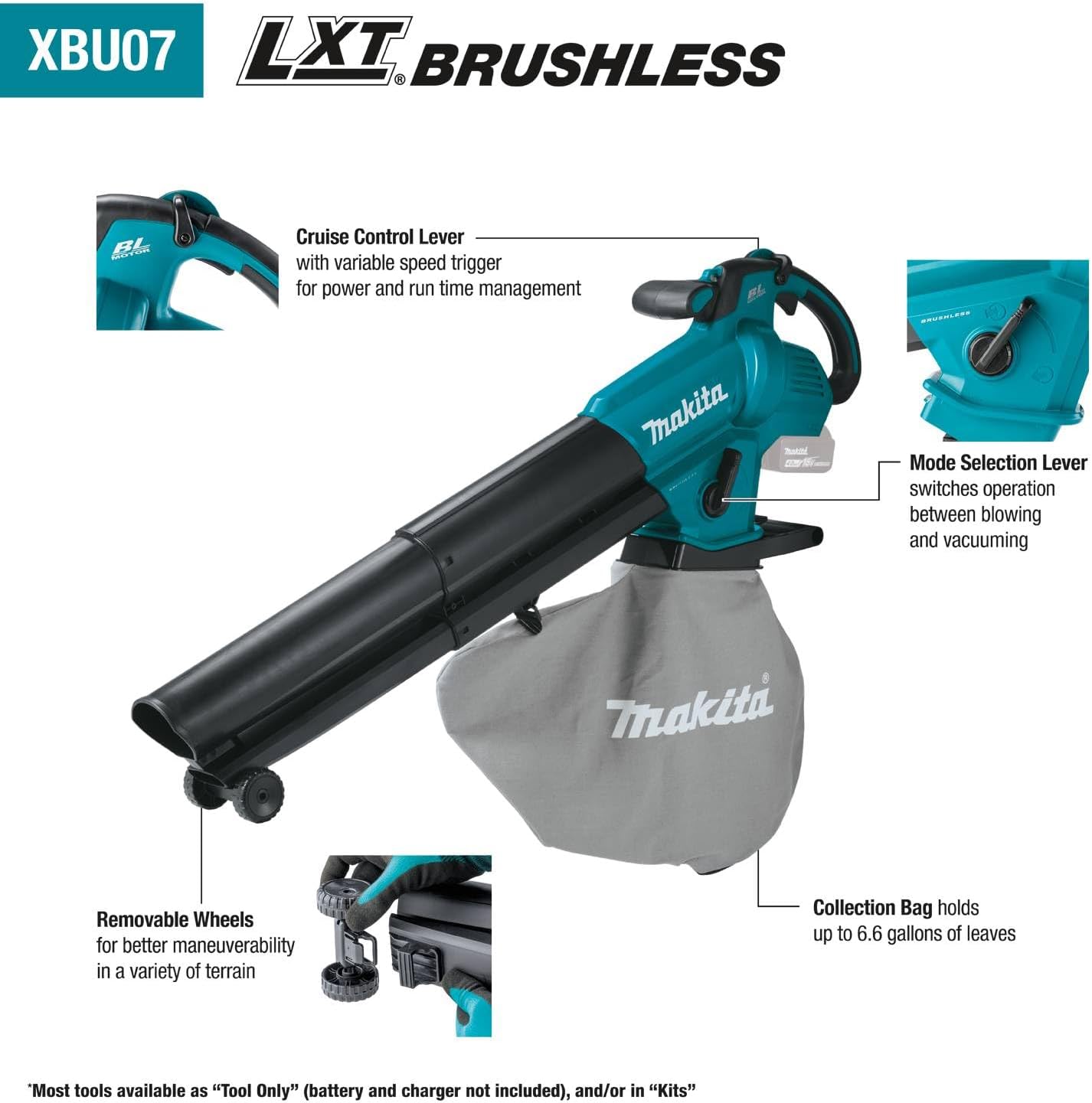 Makita XBU07SM1 18V LXT® Brushless Blower/Vacuum Mulcher Kit (4.0Ah)