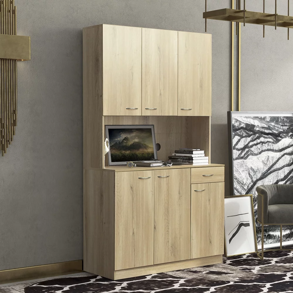Kitchen Pantry Storage Cabinet, 71'' Freestanding Cabinet with Buffet Cupboard and Microwave Stand, Modern Hutch Cabinet for Home Kitchen